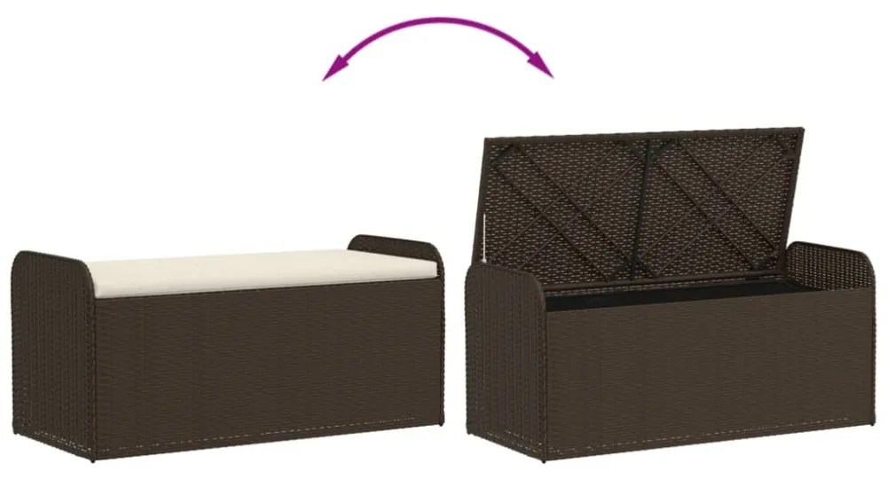 barna polyrattan tárolópad párnával 115 x 51 x 52 cm