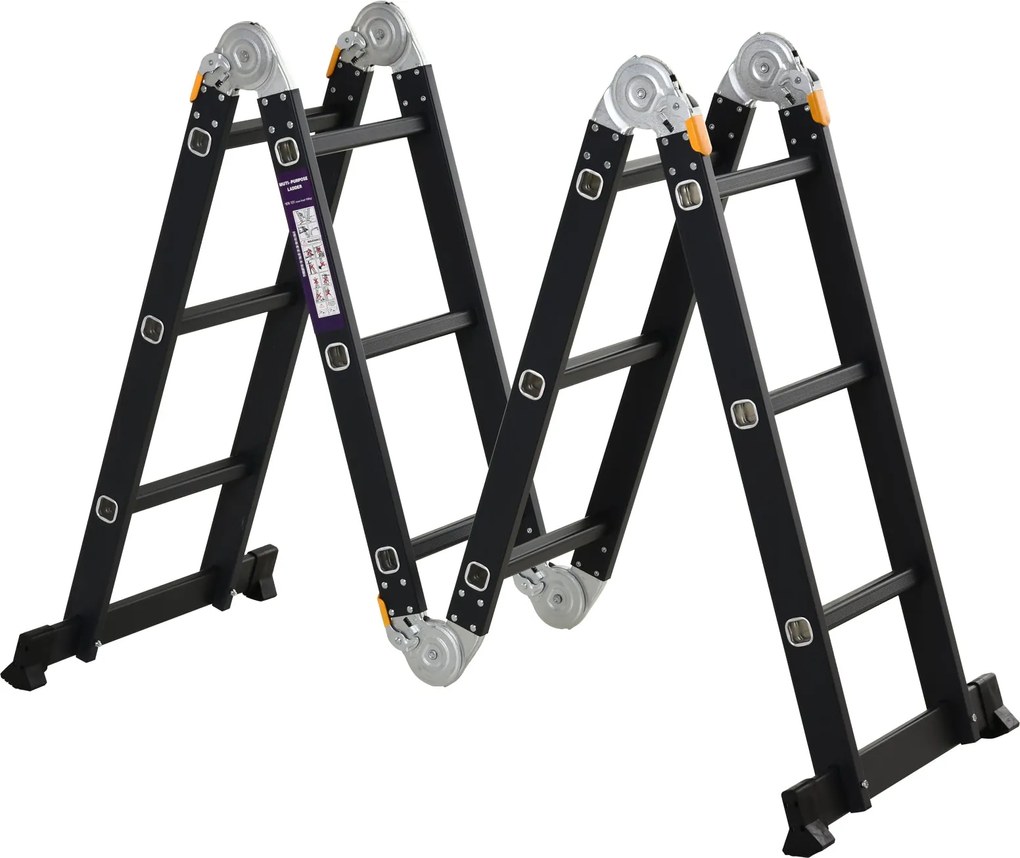 DURHAND Többfunkciós Összecsukható Létra Lépcső Kereszt 5 az 1-ben Hordozható 2 Platform Lappal Csúszásgátló Talppal Alumínium Zsanérokkal 150 kg 370x