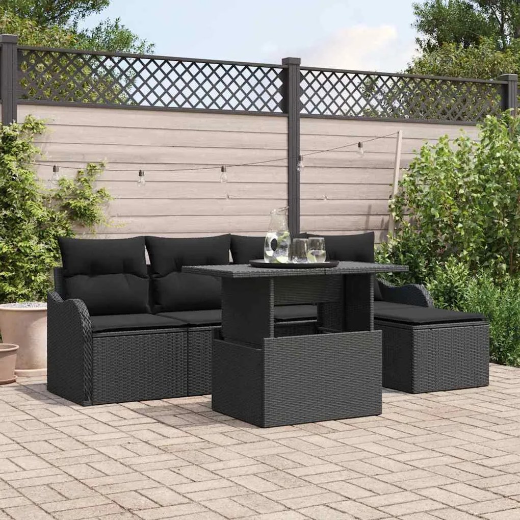 vidaXL Kerti Kanapé Szett párnával 6 pcs Fekete Polyrattan
