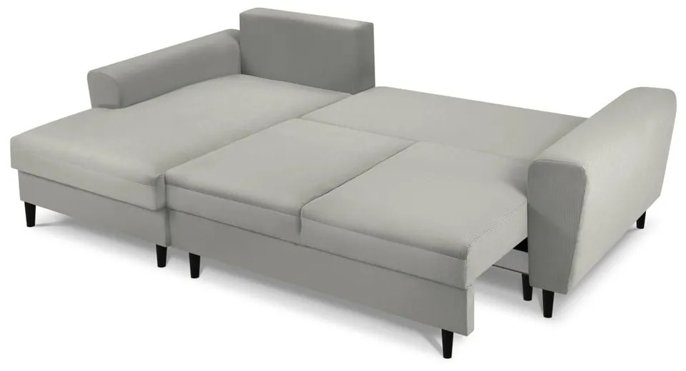 Világosszürke kordbársony kinyitható tárolóhelyes sarokkanapé (bal oldali-heverő résszel) Kyoto – Cosmopolitan Design