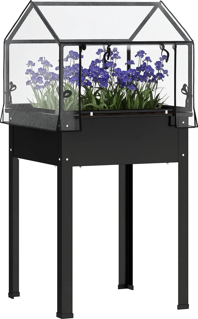 Outsunny Magaságyás Fedelekkel, Emelt Fűszeres Virágágyás Drainázs Nyílásokkal, Fém Növénytartó, Időjárásálló Zöldségágy, Kertészeti Ágy, Ültetőágy Ke