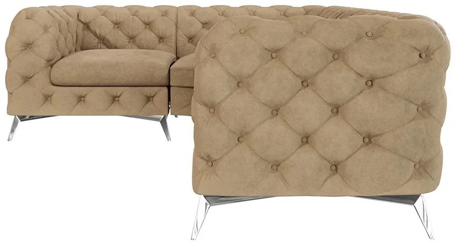 Világosbarna bársony sarokkanapé (bal oldali-L alakú) Chelsea – Ropez