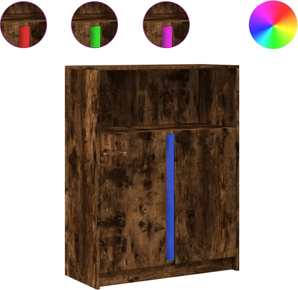 vidaXL füstös tölgy szerelt fa tálalószekrény LED-del 77 x 34 x 100 cm