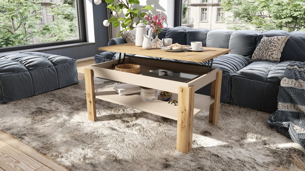 Mazzoni ASTI-P Artisan Tölgy/Bézs (Pezsgő) - MODERN DOHÁNYZÓASZTAL MEGEMELHETŐ ASZTALLAPPAL