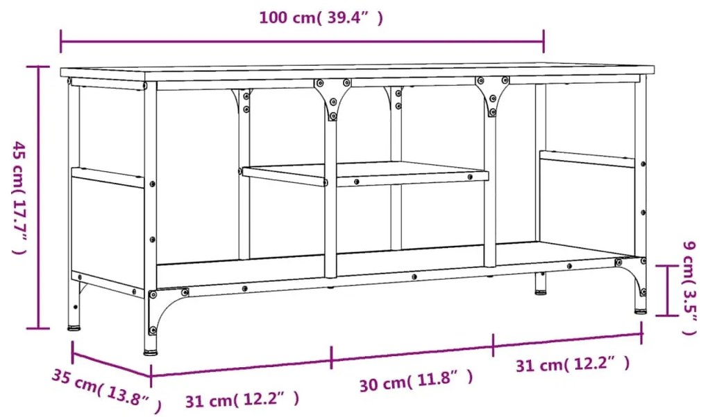 sonoma tölgy színű szerelt fa és vas TV-szekrény 100x35x45 cm