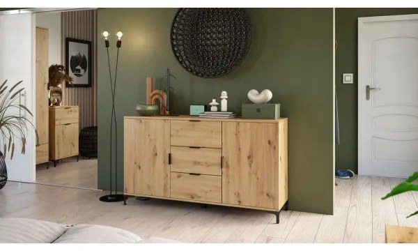 LORA komód fiókokkal és ajtókkal, artisan tölgy