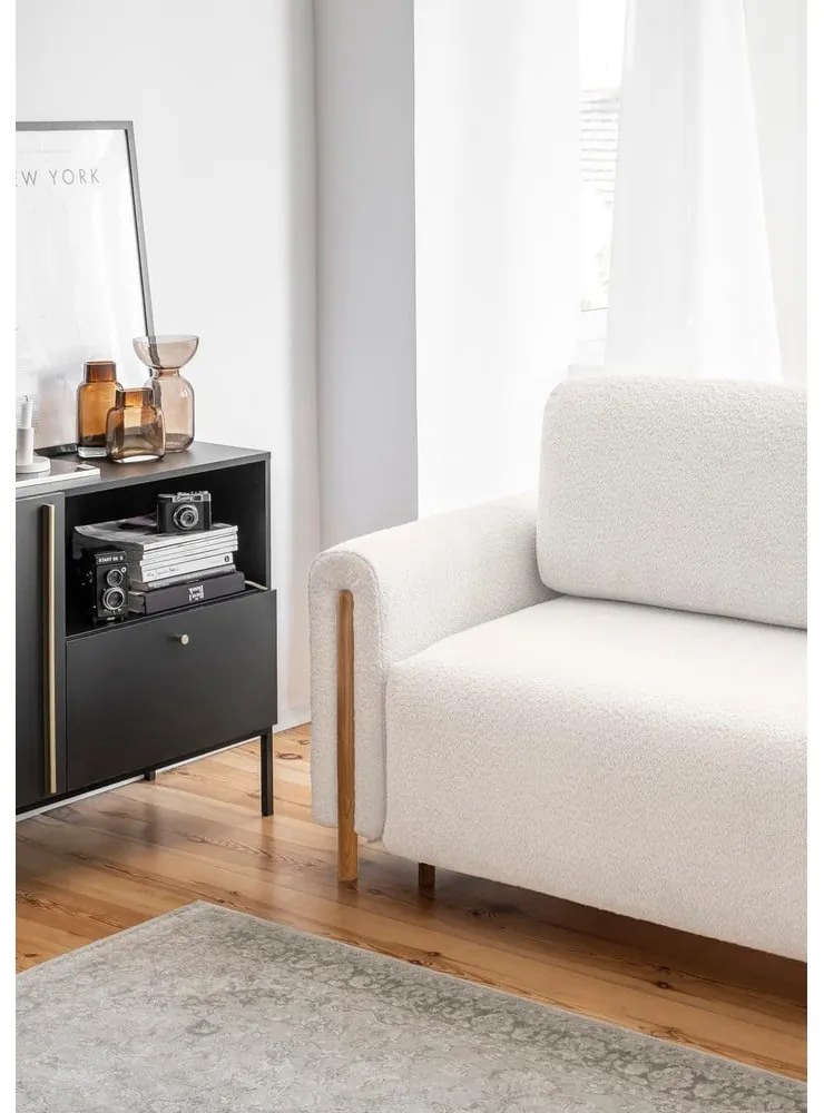 Krémszínű buklé kinyitható-tárolóhelyes kanapé 244 cm Arcadova – ELTAP