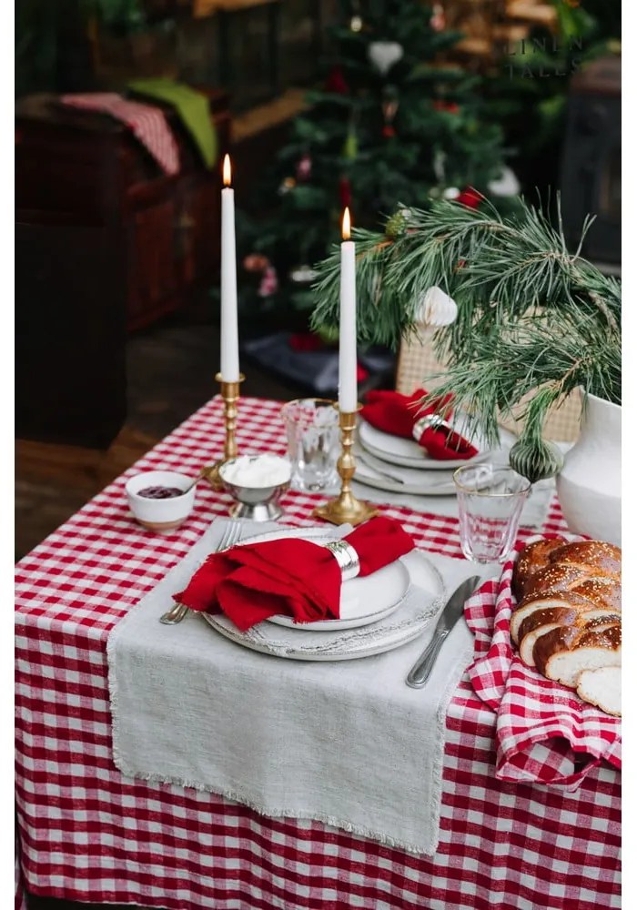 Piros textil poháralátét szett 4 db-os Red Gingham – Linen Tales