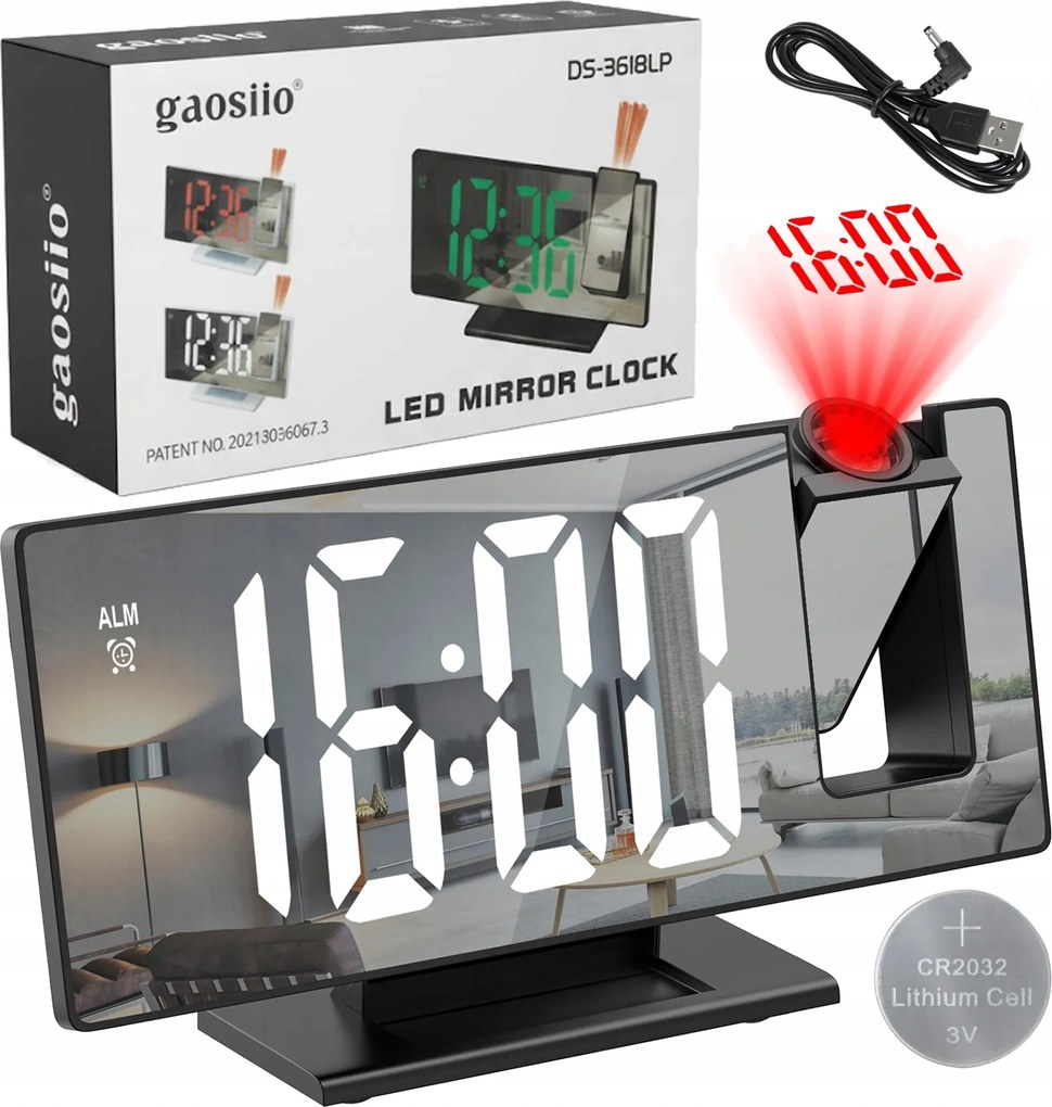 Digitális Óra Led Ébresztőóra Projektorral Elektronikus Tükör Hőmérő 4in1