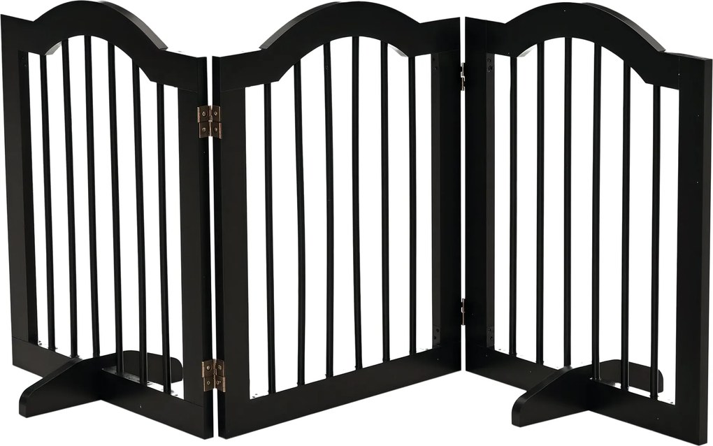 PawHut 3 Paneles Kutya Barriergát, 154,5 x 61 cm Összecsukható Kutya Kapu Ajtóval, Ajtóvédő Gát 2 Támogatófákkal, Szabadonálló Lépcsőgát Konyhához és