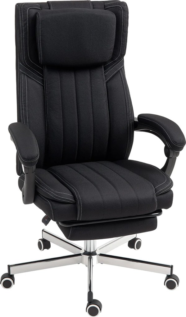 Vinsetto Ergonomikus Irodai Szék Magasságállítható Dönthető Háttámlával, Karfa, Lábpihentető és Fejpárnával, Forgós Irodai Szék Kerekekkel 65x61x105-1