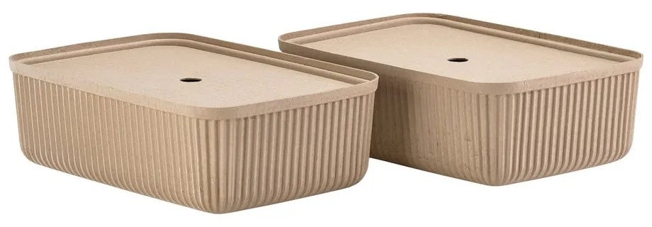 Világosbarna fedeles tárolódoboz szett 2 db-os 48x32x20,5 cm Pulp – Zone