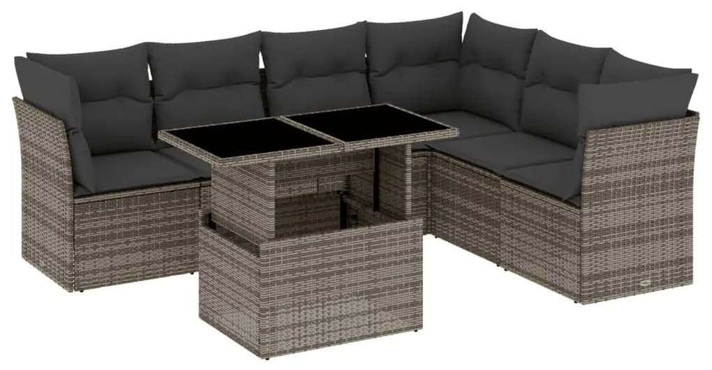 7 részes szürke polyrattan kerti ülőgarnitúra párnákkal