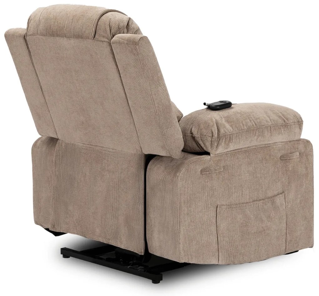 Elektromosan Vezérelhető Masszázsfunkciós Fotel Felállás Segítő Funkcióval, Sötét Bézs Kordbársony Kárpittal. Fenix 2