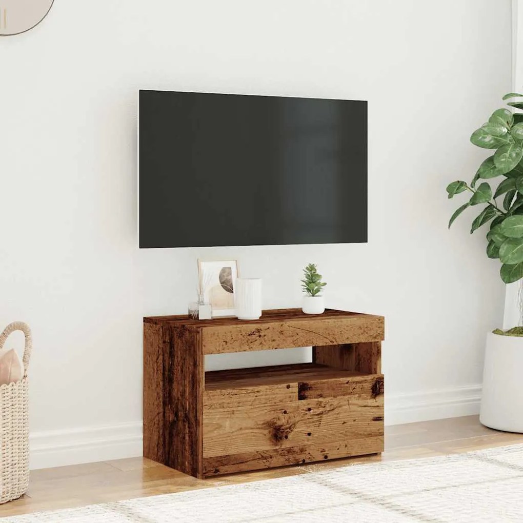 antik fa színű szerelt fa TV-szekrény LED-ekkel 60x35x40 cm
