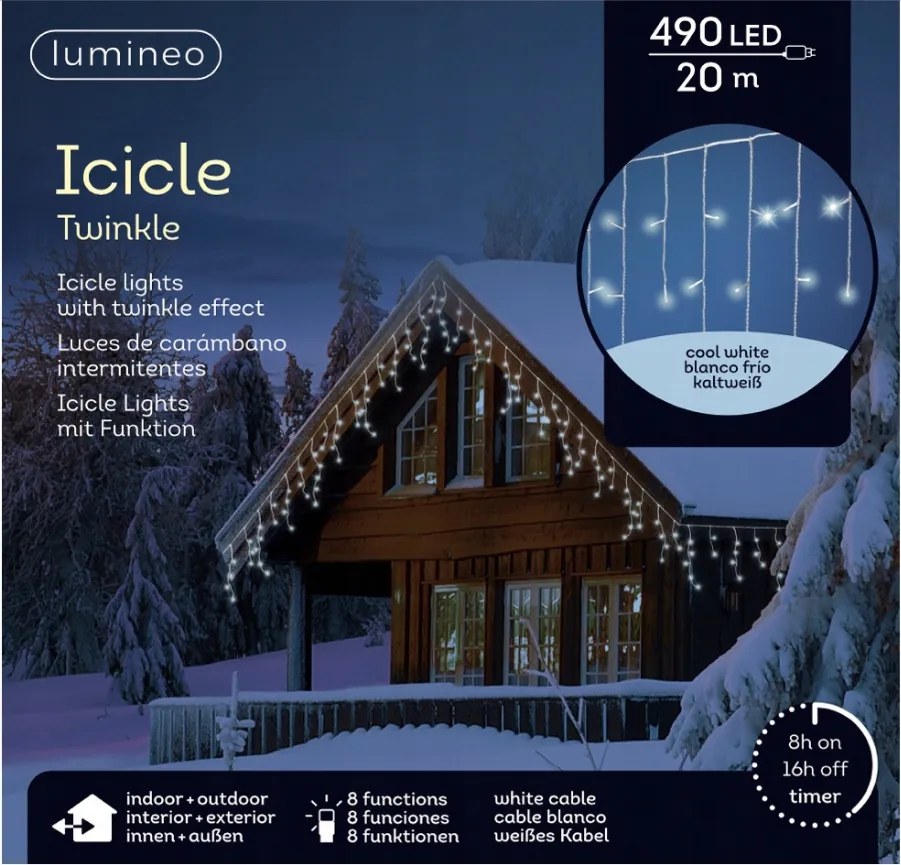 Jégcsap Lámpák Függöny 490 Led kültéri Hideg fehér épületre 20m