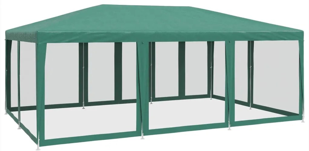 zöld HDPE rendezvénysátor 10 hálós oldalfallal 6 x 4 m