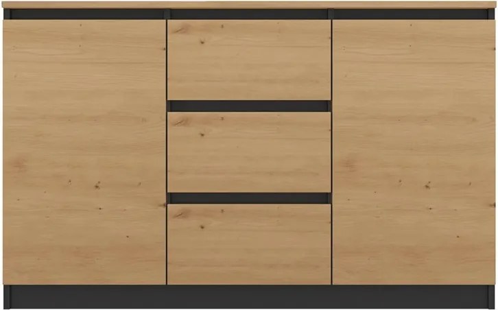 MIX 2D3S/BA komód, 120x75x40 cm, antracit-tölgy (tölgy komódtetővel)