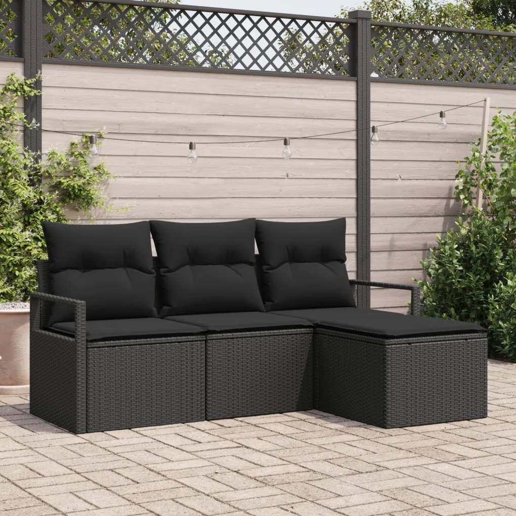 Kerti Kanapé Szett 4 pcs Fekete Poli rattan és porfestett acél