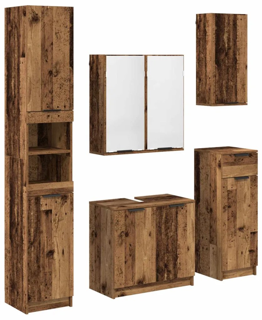 vidaXL Fürdőszoba bútor szett fiókkal polcokkal 5 pcs Öreg fa Faanyag