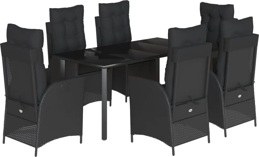 vidaXL 7 részes fekete polyrattan kerti étkezőgarnitúra párnával