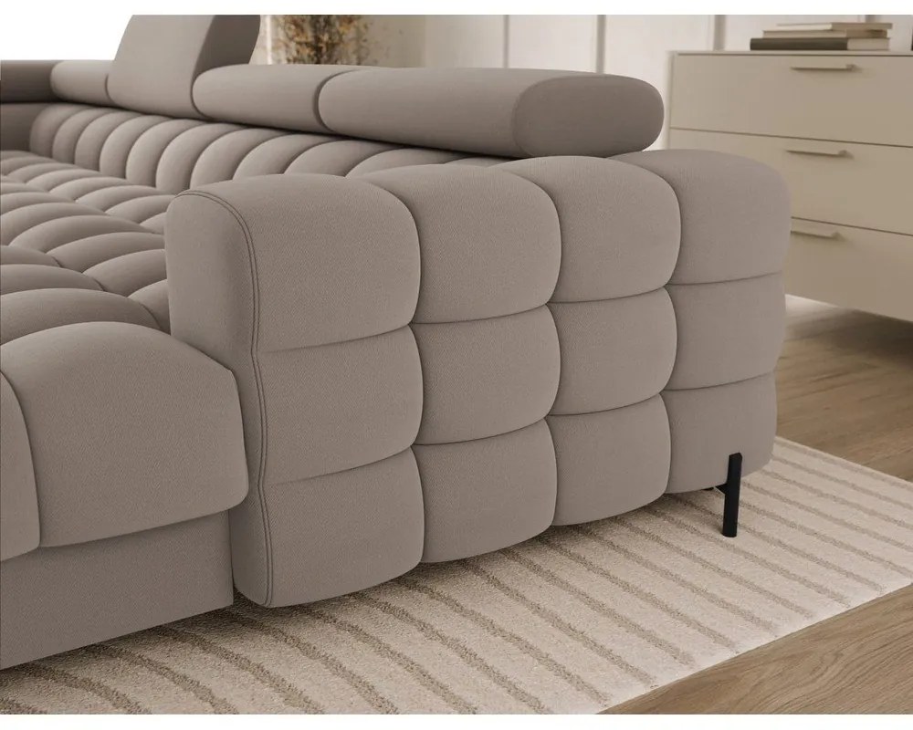 Világosbarna bársony kinyitható sarokkanapé (bal oldali-U alakú) Feraria – ELTAP