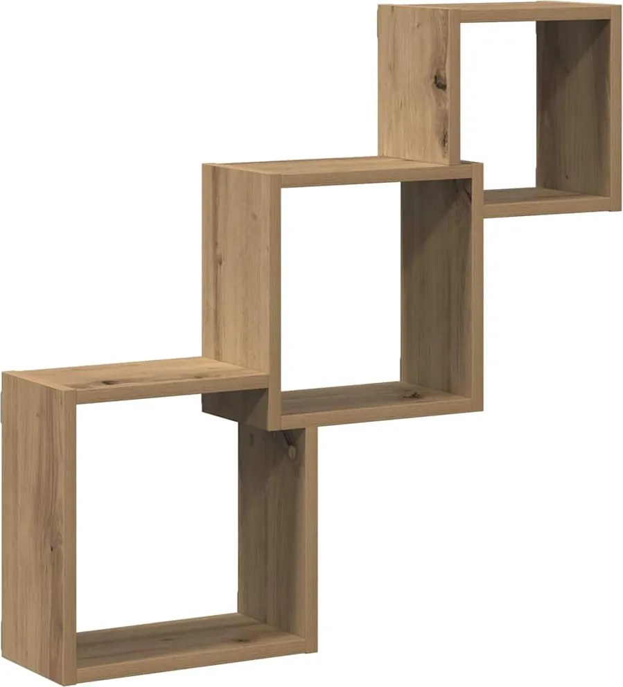 vidaXL kézműves tölgy színű szerelt fa fali kocka polcok 68x15x68 cm