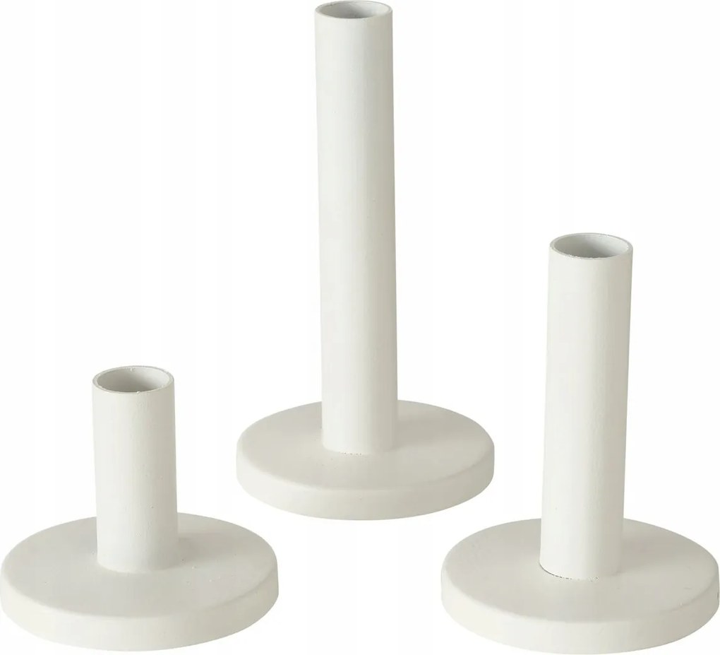 Fém Gyertyatartók Fehér 3 Db-os Szett Különböző Méretekben Lakberendezéshez