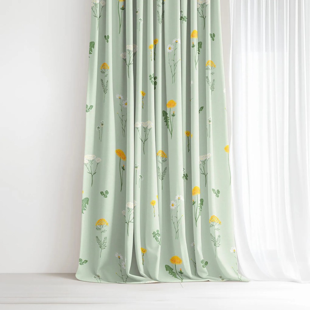 Goldea pamut függöny - mező, zöld melanzs alapon 160x150 cm