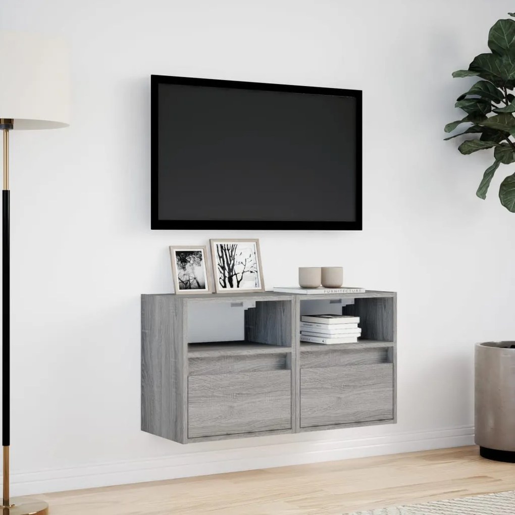 2 db szürke sonoma fali TV-szekrény LED-ekkel 41 x 31 x 45 cm