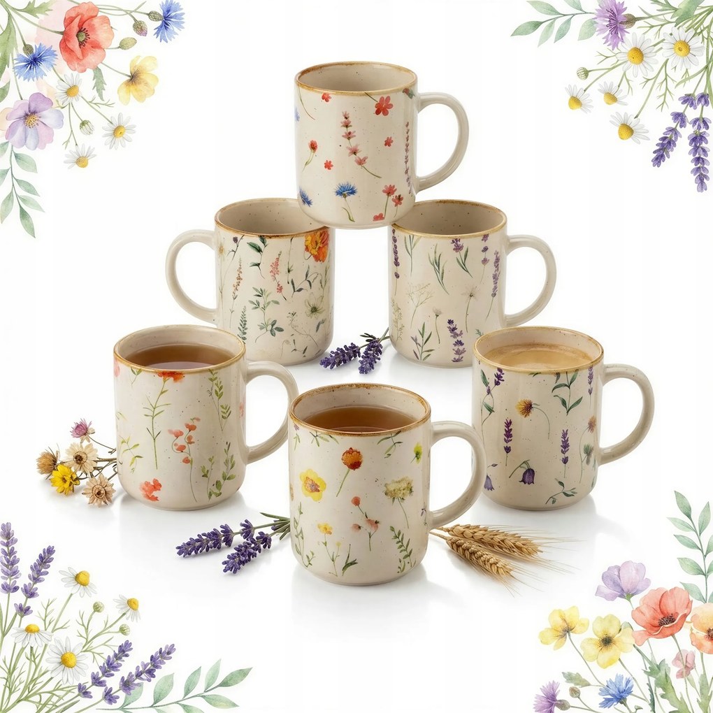 Bögre 6 Db-os 400 ml-ES Kerámia Bögre Szett Belle Line Ø9 cm