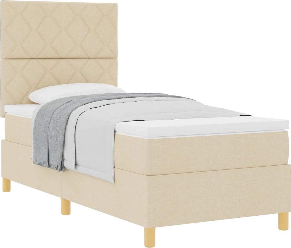 vidaXL Boxrugós ágy matracmal fejtámlával Krém 100 x 200 cm szövet