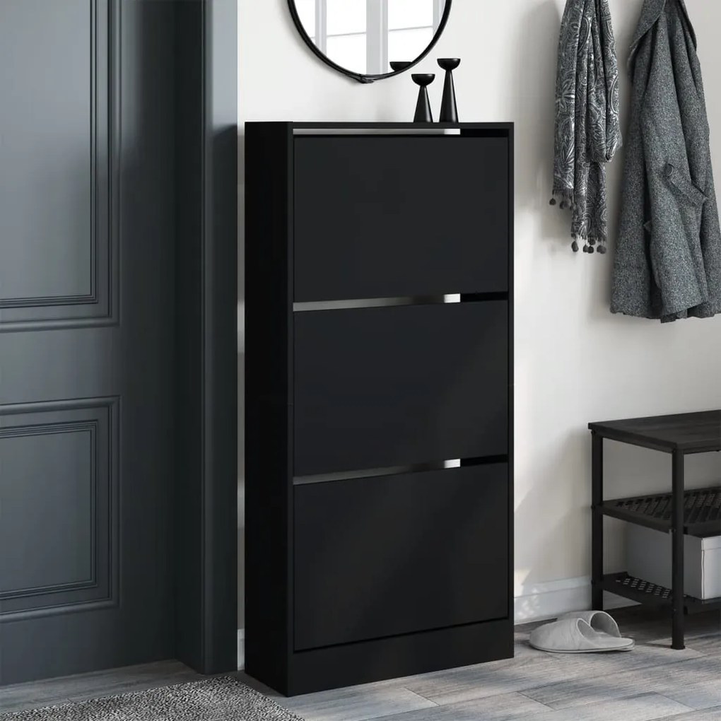 fekete szerelt fa cipőszekrény 60 x 21 x 125,5 cm