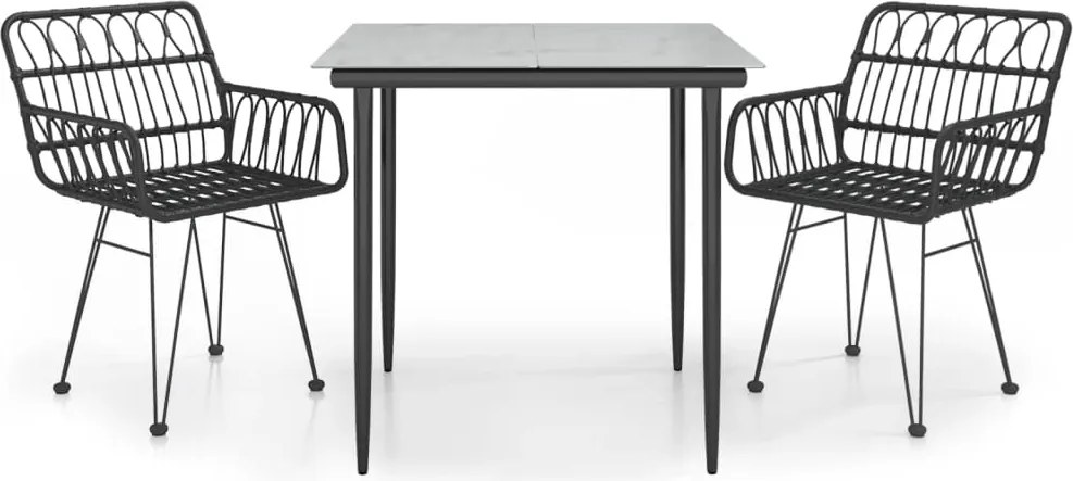 vidaXL 3 részes fekete polirattan kerti étkezőgarnitúra
