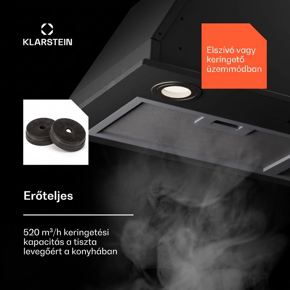 Klarstein Paolo 72 beépíthető páraelszívó 72 cm 520 m³/h LED Touch A++