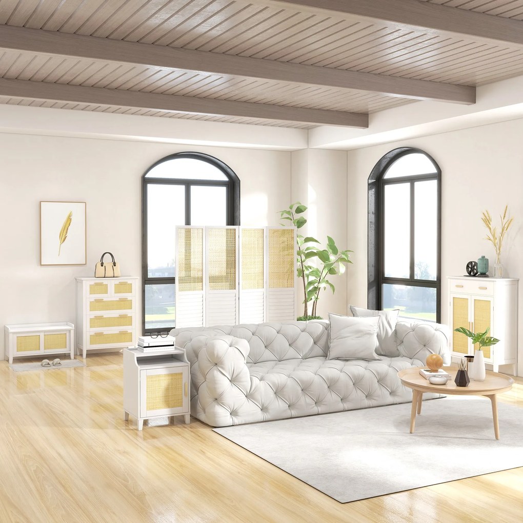 HOMCOM Cipőtároló Szekrény Előszobai Tároló 2 Rattan Hatású Ajtóval - 80 x 35 x 110 cm - Fehér | Aosom