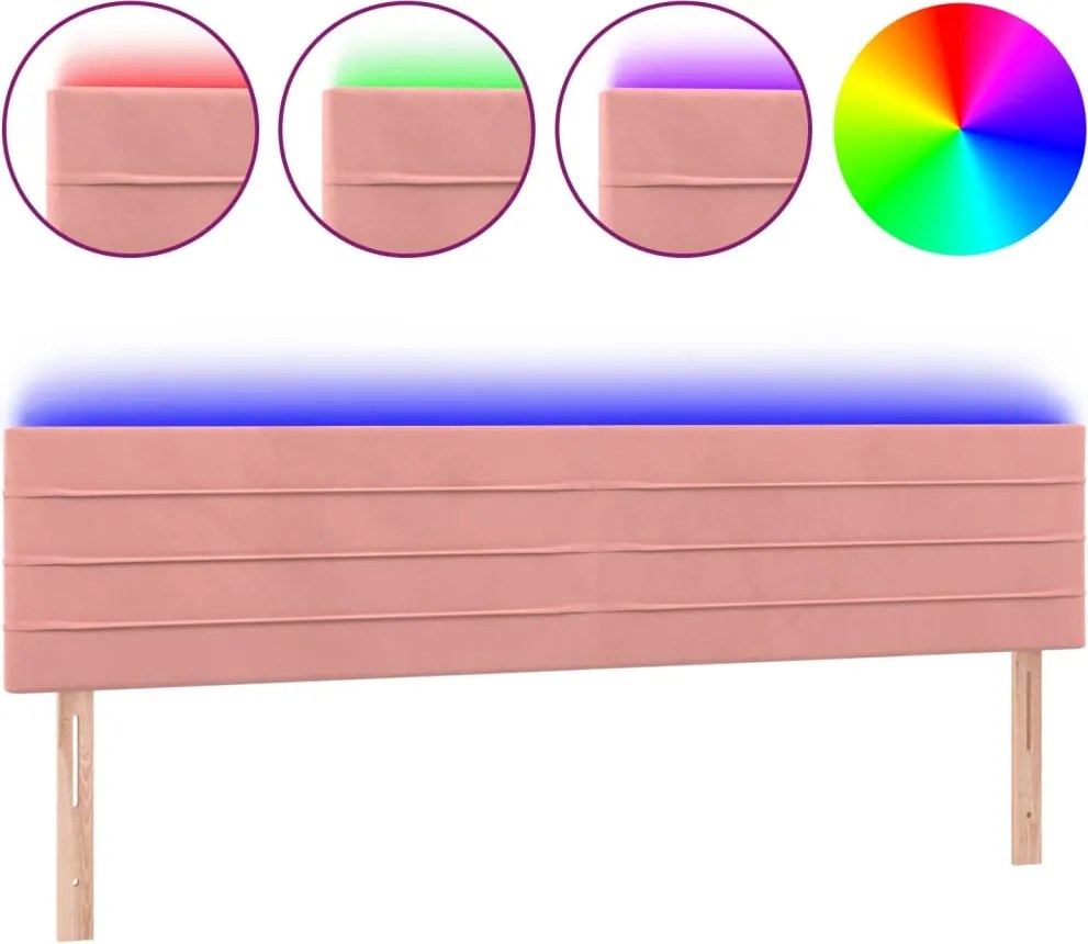 vidaXL rózsaszín bársony LED-es fejtámla 180x5x78/88 cm