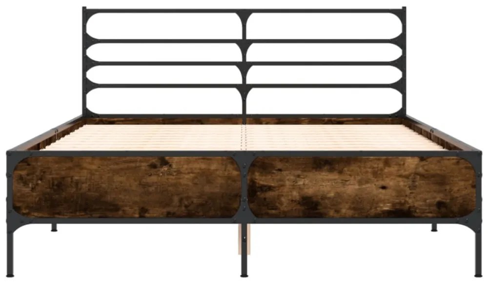 füstös tölgy színű szerelt fa és fém ágykeret 140 x 200 cm