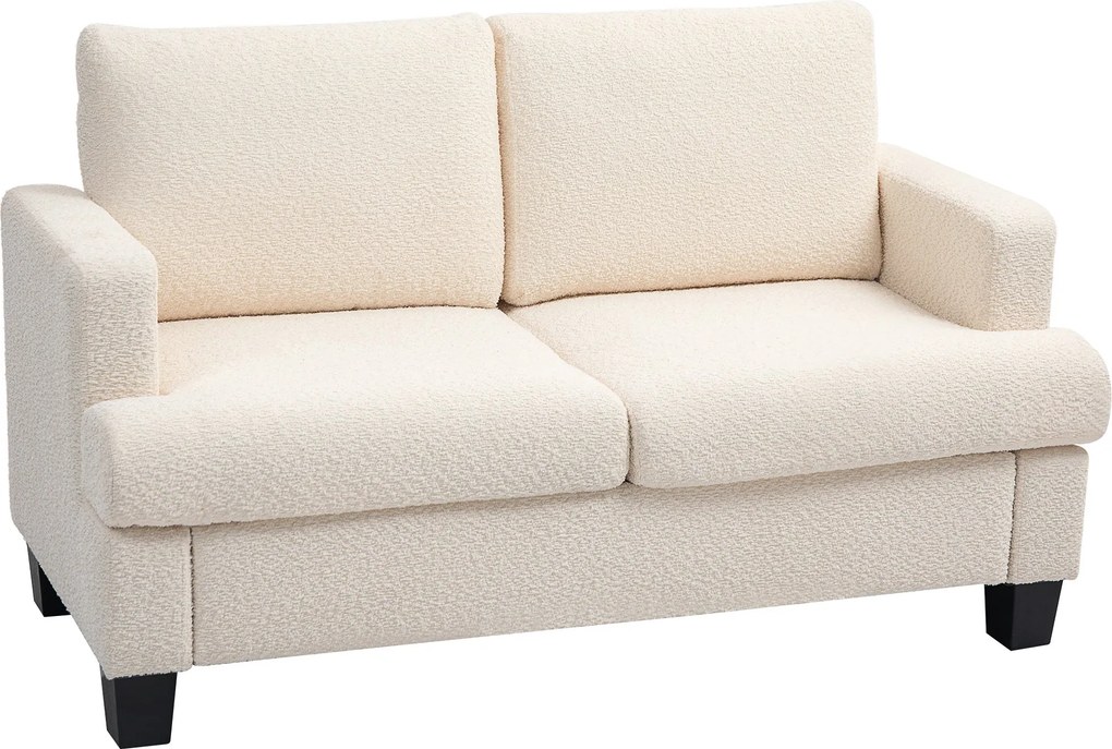 HOMCOM 2-Személyes Modern Stílusú Kanapé 140 cm Levehető Háttámlás Párnákkal és Karfákkal, Mini Kanapé Hálószobába, Lakásba, Kis Terekbe, Bézs | Aosom