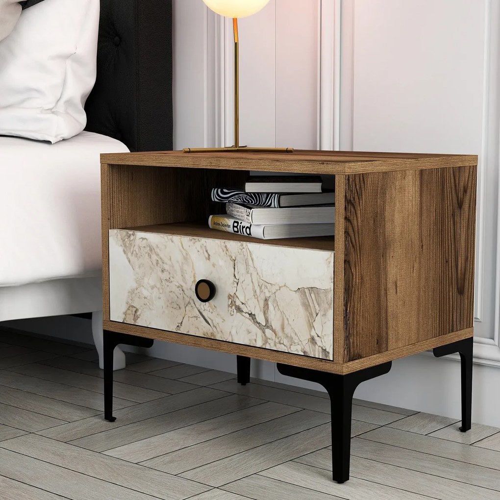 Lizbon Walnut White Éjjeliszekrény