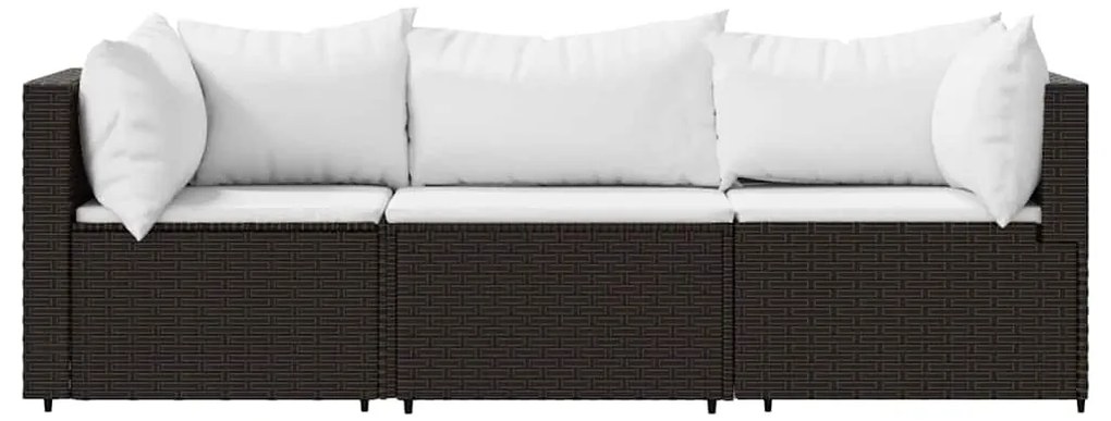 3 részes barna polyrattan kerti ülőgarnitúra párnával