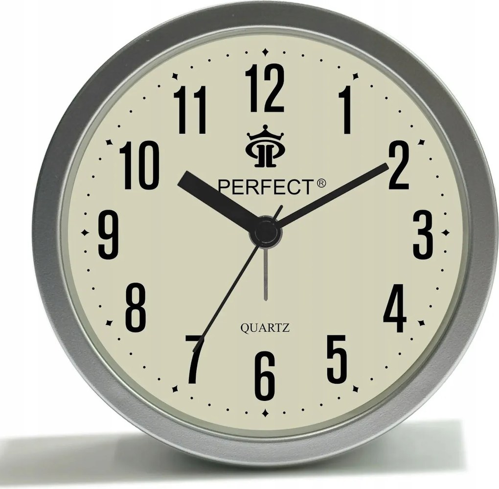 Nagy 12 cm-ES Ezüst Kerek Jól Olvasható Ketyegő Ébresztőóra Perfect FX-026