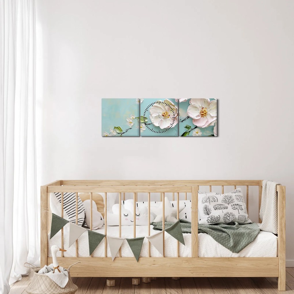 Kép - Virágok kék háttéren (órával) (90x30 cm)