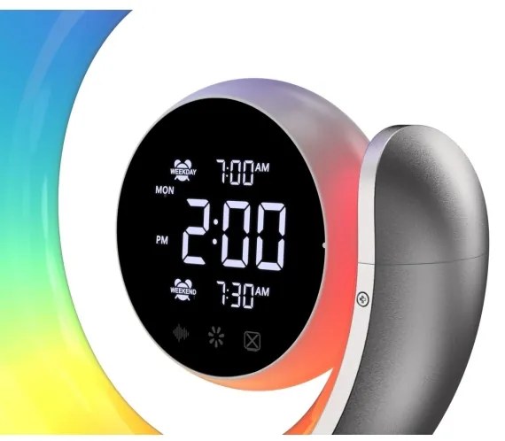 Immax 08985L-LED RGBW állítható asztali lámpa ébresztővel, LED/20W/5V USB, ezüst