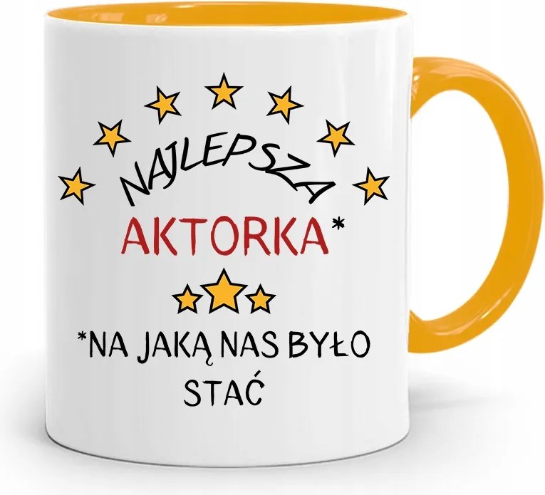 Színésznőnek Színésznő Bögre Sárga Születésnapi Ajándék fényképes nyomtatással