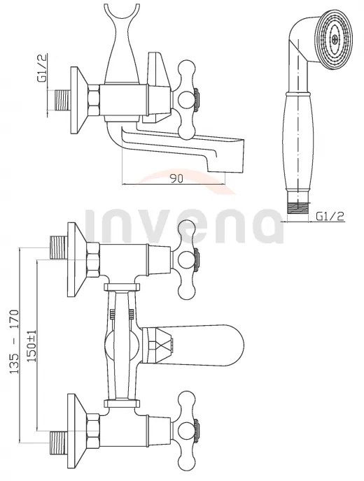 Invena Roma, kád csaptelep kézizuhany készlettel, króm, INV-BW-21-00S-L