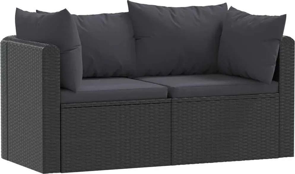 vidaXL 2-részes fekete polyrattan kerti ülőgarnitúra párnákkal