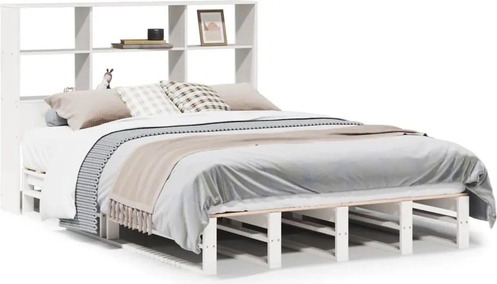 vidaXL fehér tömör fa könyvespolcos ágy matrac nélkül 160 x 200 cm