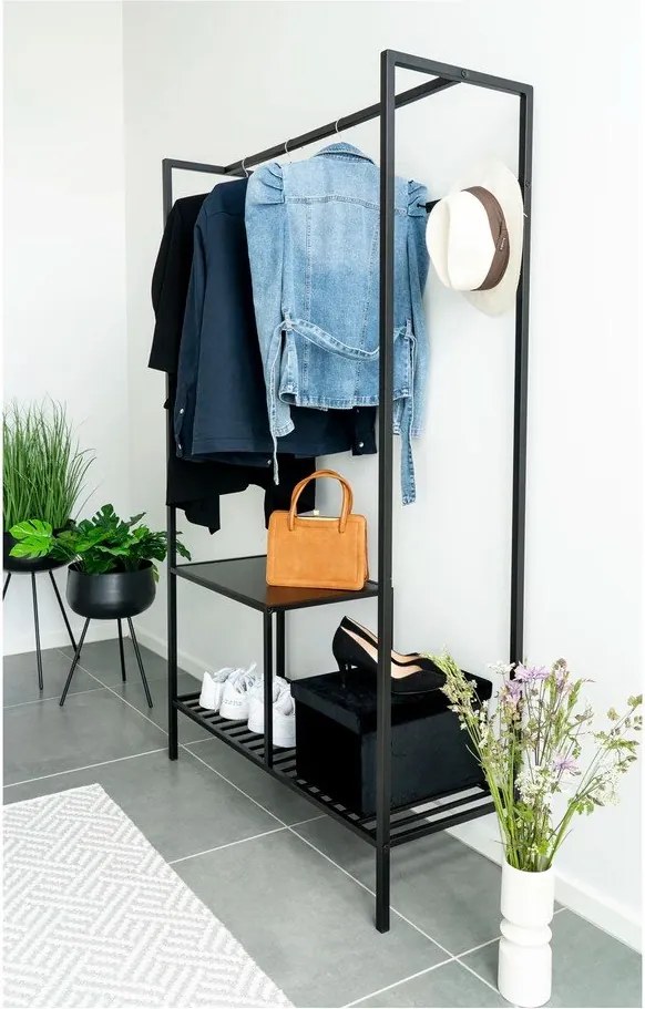 Vita fekete ruhatartó állvány 2 polccal, 170 x 101 cm - House Nordic