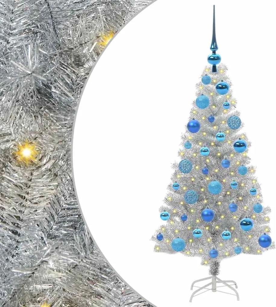 vidaXL Karácsonyfa 150 LED-del állvánnyal Ezüst 120 cm PET